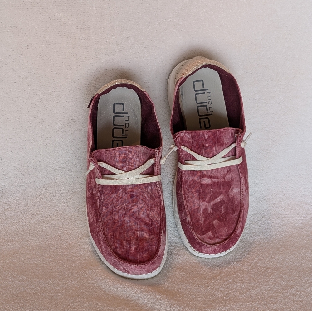 Hey Dude Tie Dye Red Casual Shoes with White Laces for Women